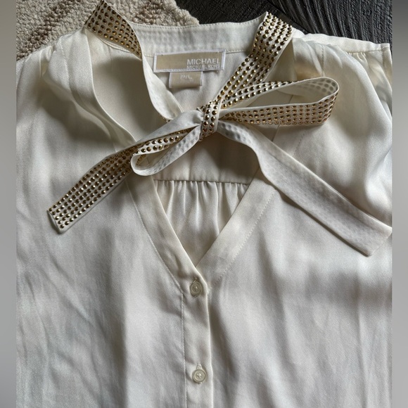 Michael Kors Sleeveless Blouse Size P/L Ivory with Gold Accents - Picture 2 of 8